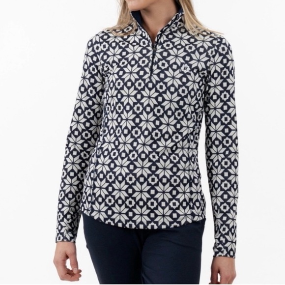 Rhoback Tops - Rhoback Women's Snowfall Jacquard Performance Q-Zip Knit Fleet Navy Small